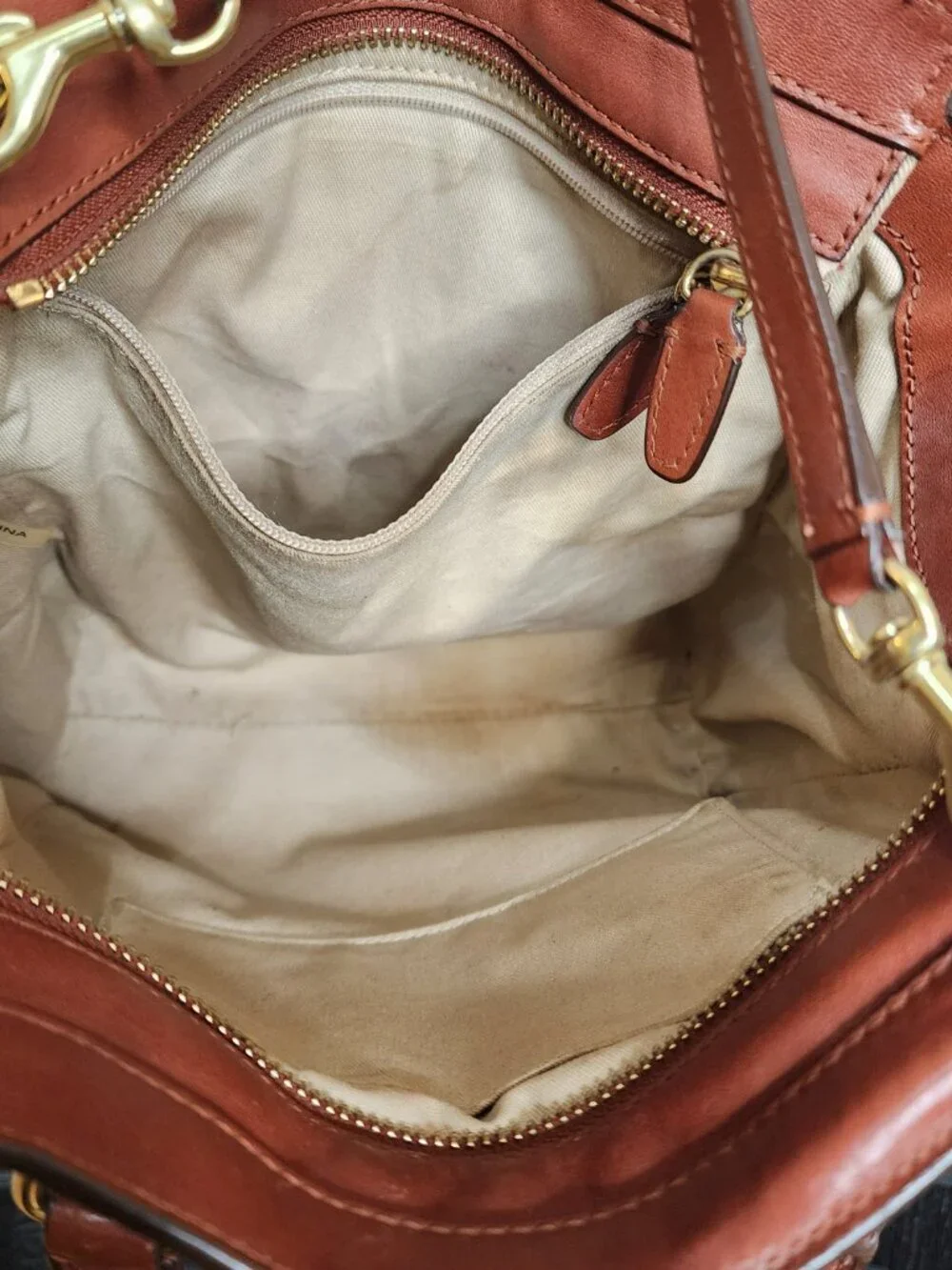 COACH Mini Tanner Legacy Cognac Leather Crossbody Satchel Bag Purse